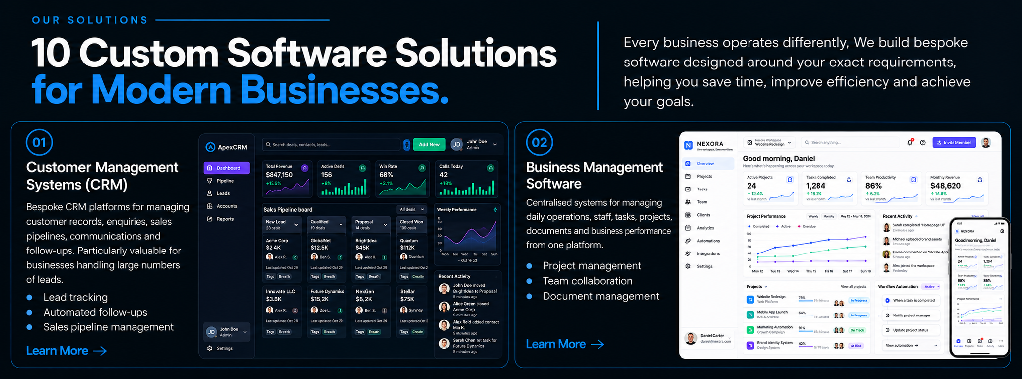 10 Custom Software Solutions for Modern Businesses. Customer Management Systems (CRM) and Business Management Software.